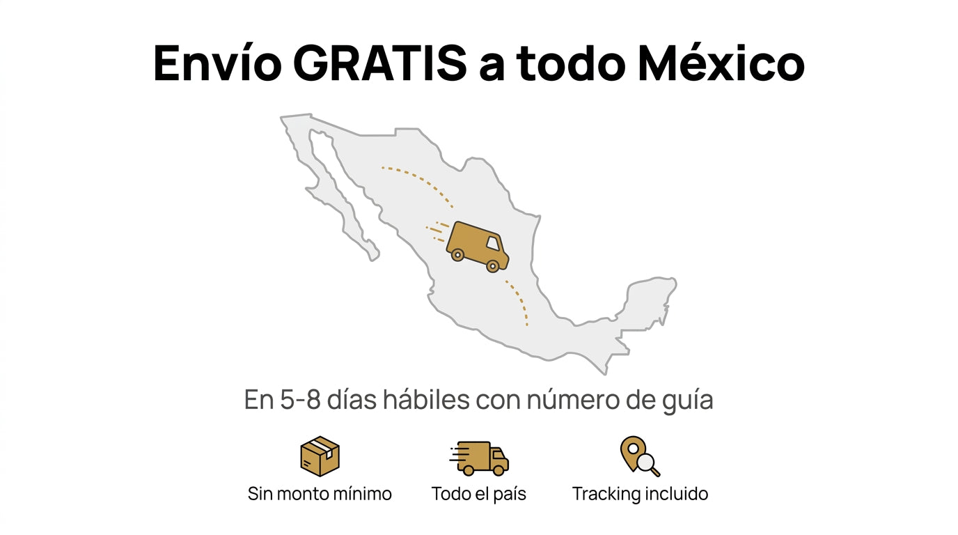 Envío gratis a todo México en 5 a 8 días hábiles, sin monto mínimo y con número de guía