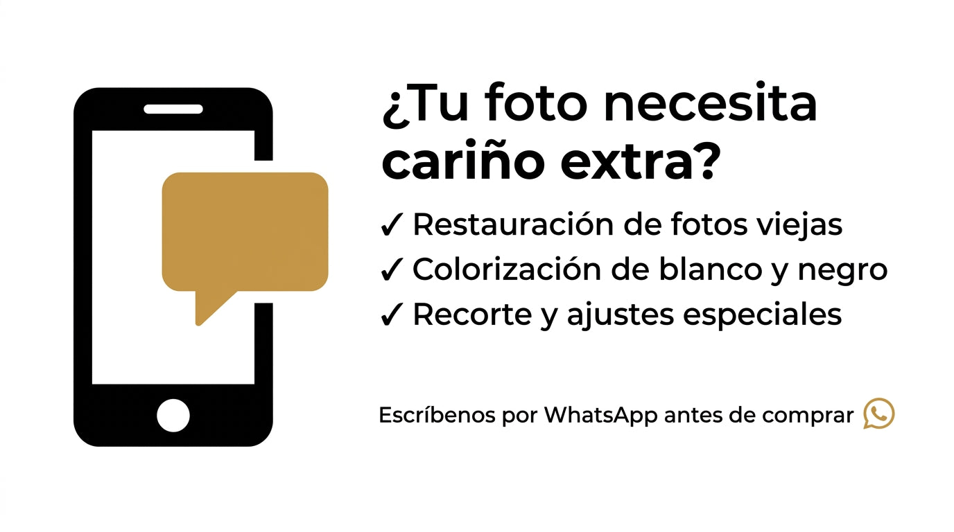 ¿Tu foto necesita cariño extra? Restauración de fotos viejas, colorización y recortes especiales: escríbenos por WhatsApp antes de comprar